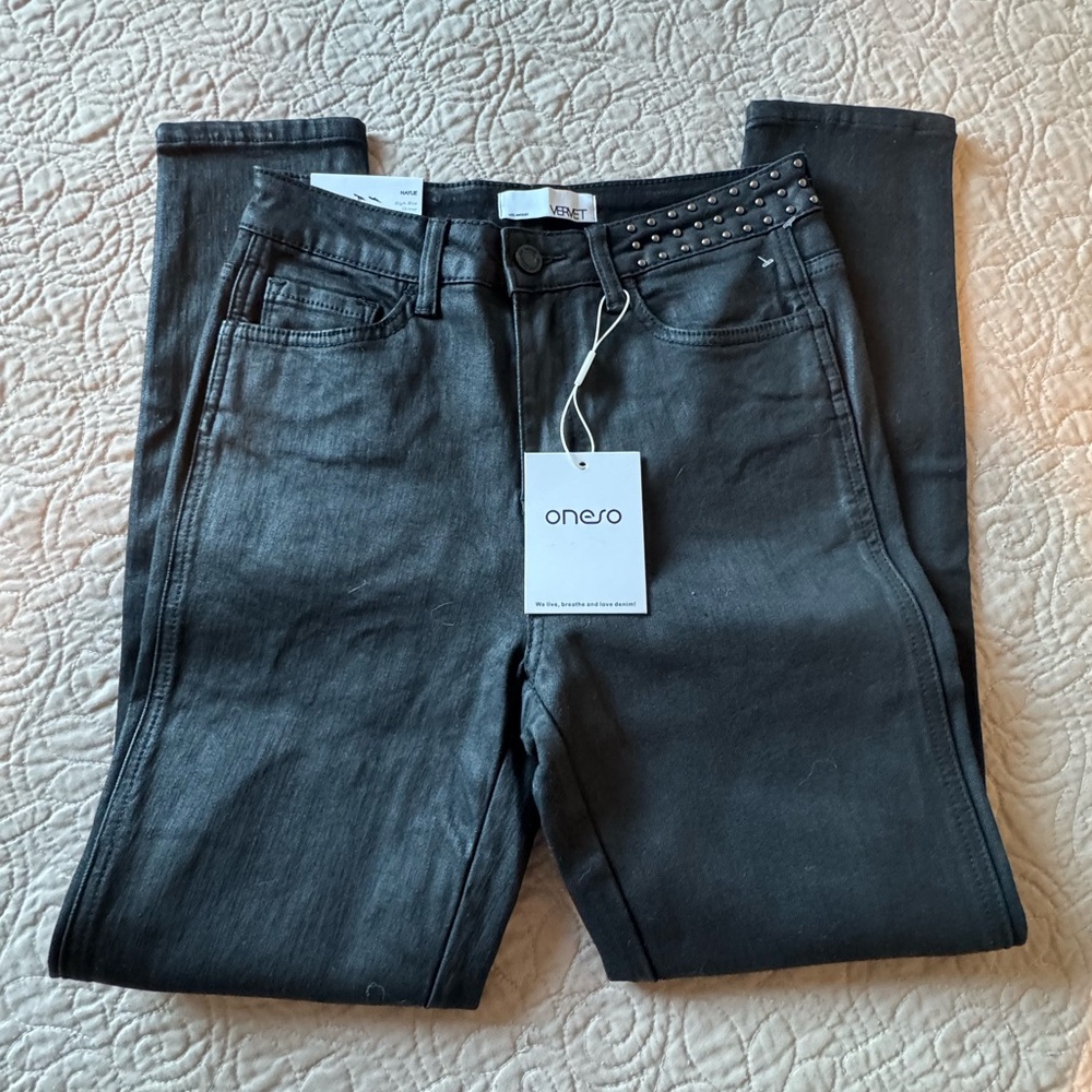 Vervet Black Coated Jeans with Stud Accents